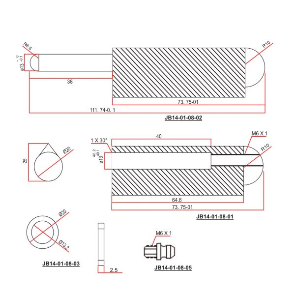 150mm Grease Function Bullet Hinge cad drawing