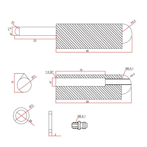 80mm Grease Function Bullet Hinge cad drawing